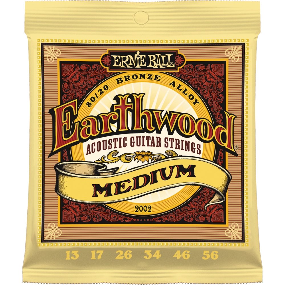 Ernie Ball 2002 Earthwood 80/20 Bronze Medium Acoustic Guitar Strings 6 Pack (Standard)