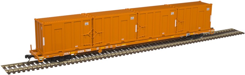Atlas N Scale 85' Trash Container Flatcar/4 MSW Containers ECC/DSEX #7086