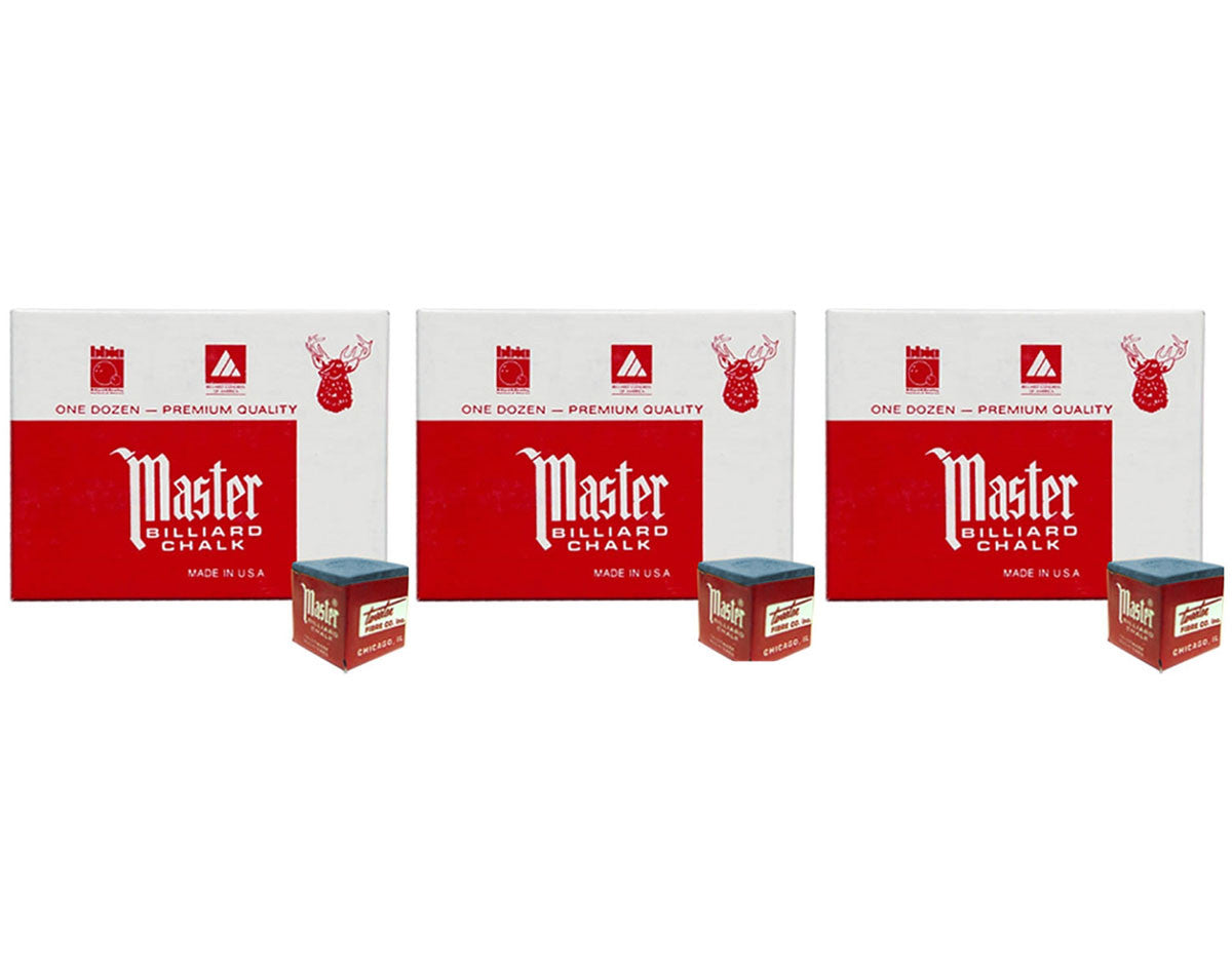 Master Billiard/Pool Cue Chalk - Sky Blue - 3 Pack/36 Pieces