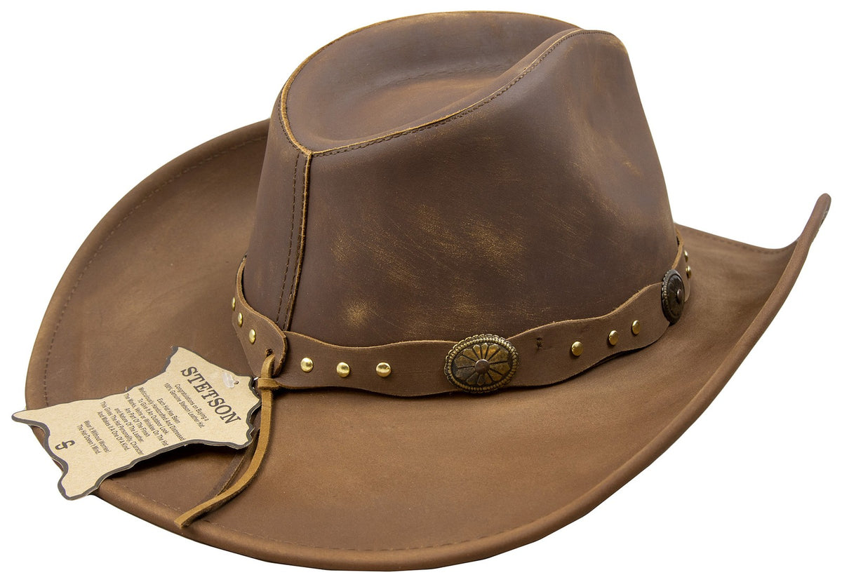 Stetson Roxbury Shapeable Leather Cowboy Western Hat, Mocha, Medium