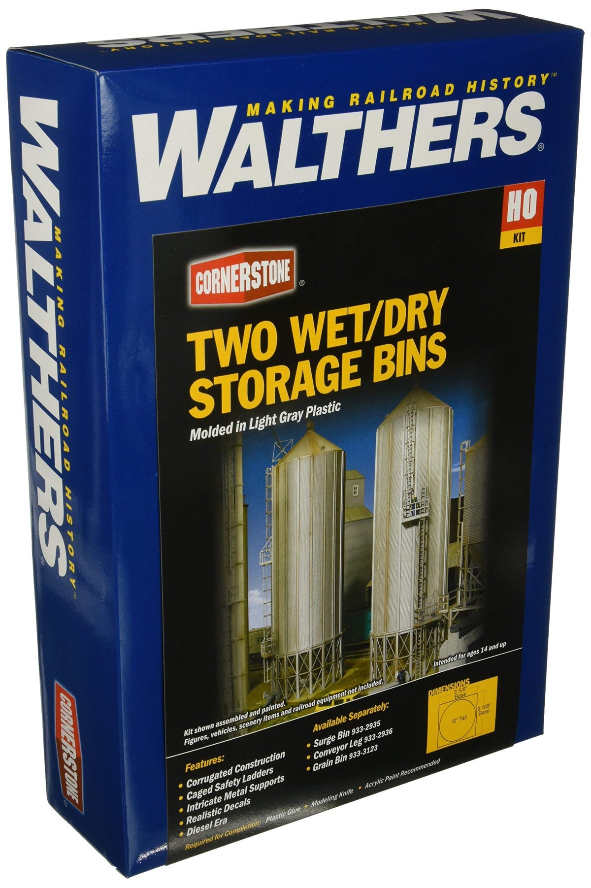 Walthers HO Scale Cornerstone Series® Modern Grain Series Kits Wet/Dry Storage Bins (Parts for Complete Bins) 3-5/8 3-5/8 12 inches
