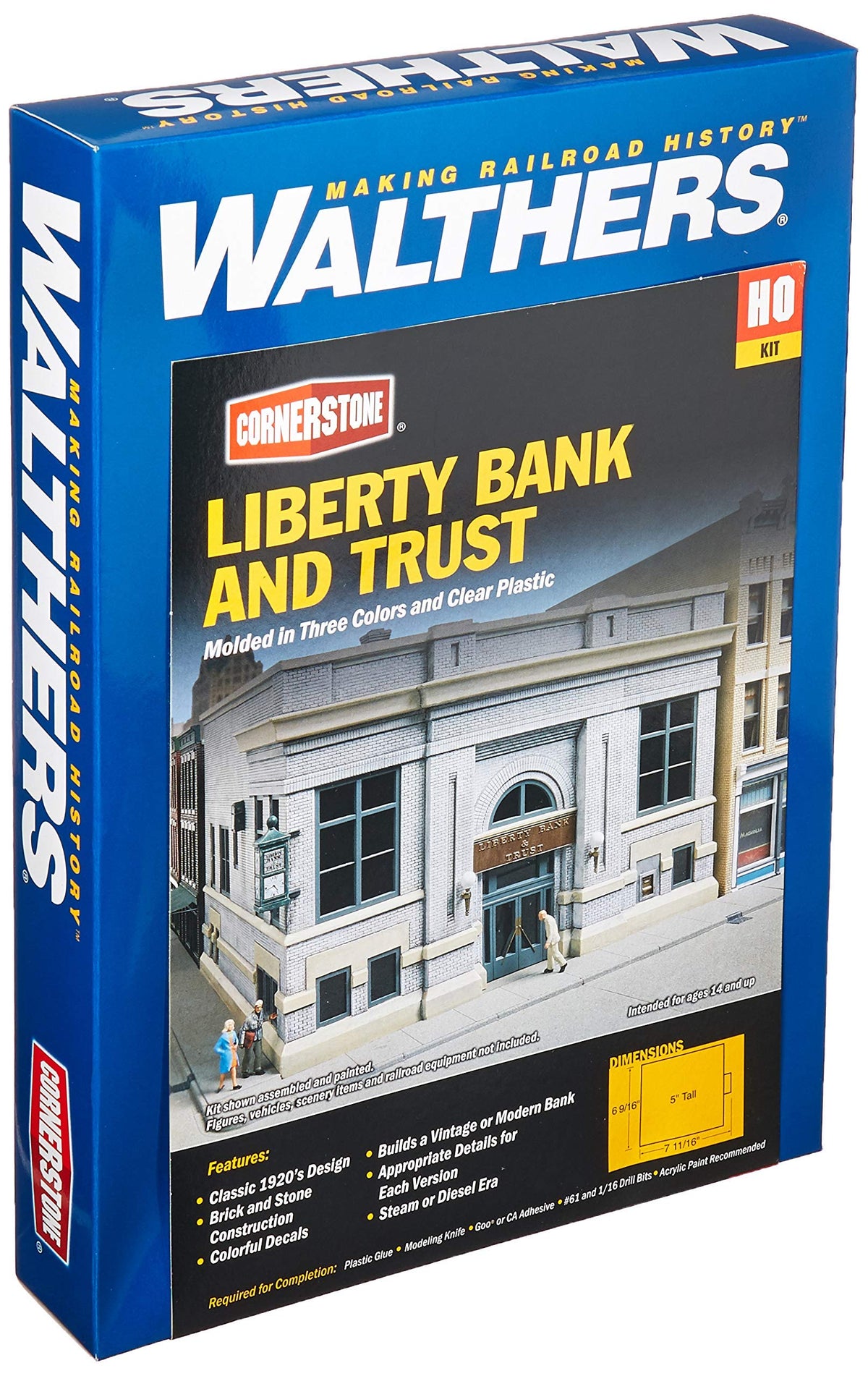 Walthers, Inc. Liberty Bank & Trust Kit, 6-9/16 X 7-11/16 X 5" 24.3 X 19.5 X 12.7cm