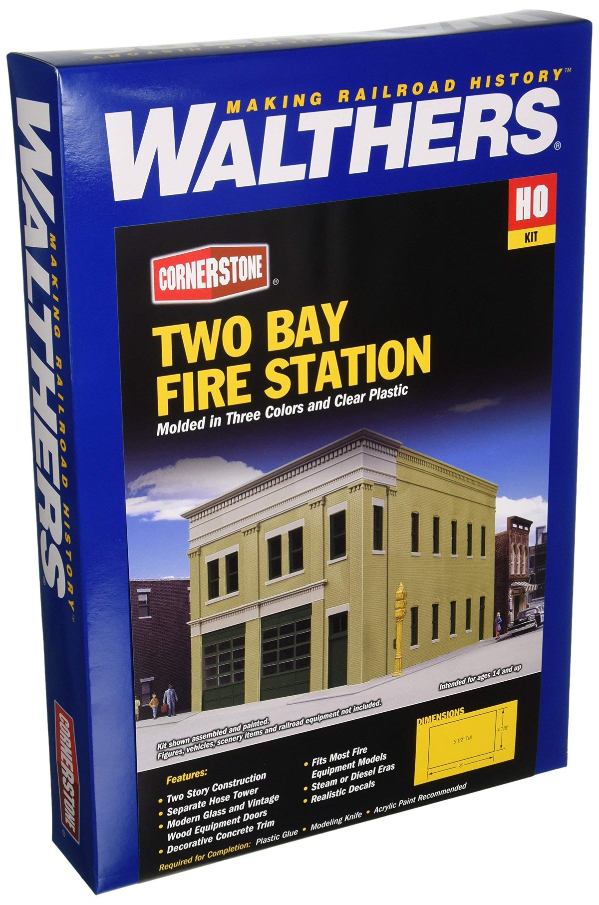 Walthers Cornerstone Two-Bay Fire Station 933-4022 HO Scale Model Railroad - Structure Kit