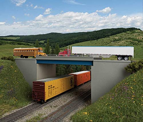 Walthers Cornerstone HO Scale Modern Steel and Concrete Highway Overpass with Pipe Railings - Kit - 12-15/16 x 6-1/4"