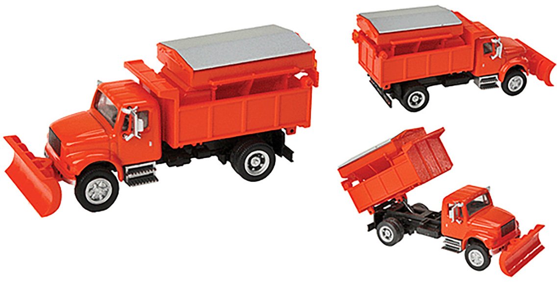 Walthers SceneMaster International(R) 4900 Dump Truck w/Snowplow & Salt Spreader-Orange 949-11793 HO Scale Model Railroad - Vehicle Model