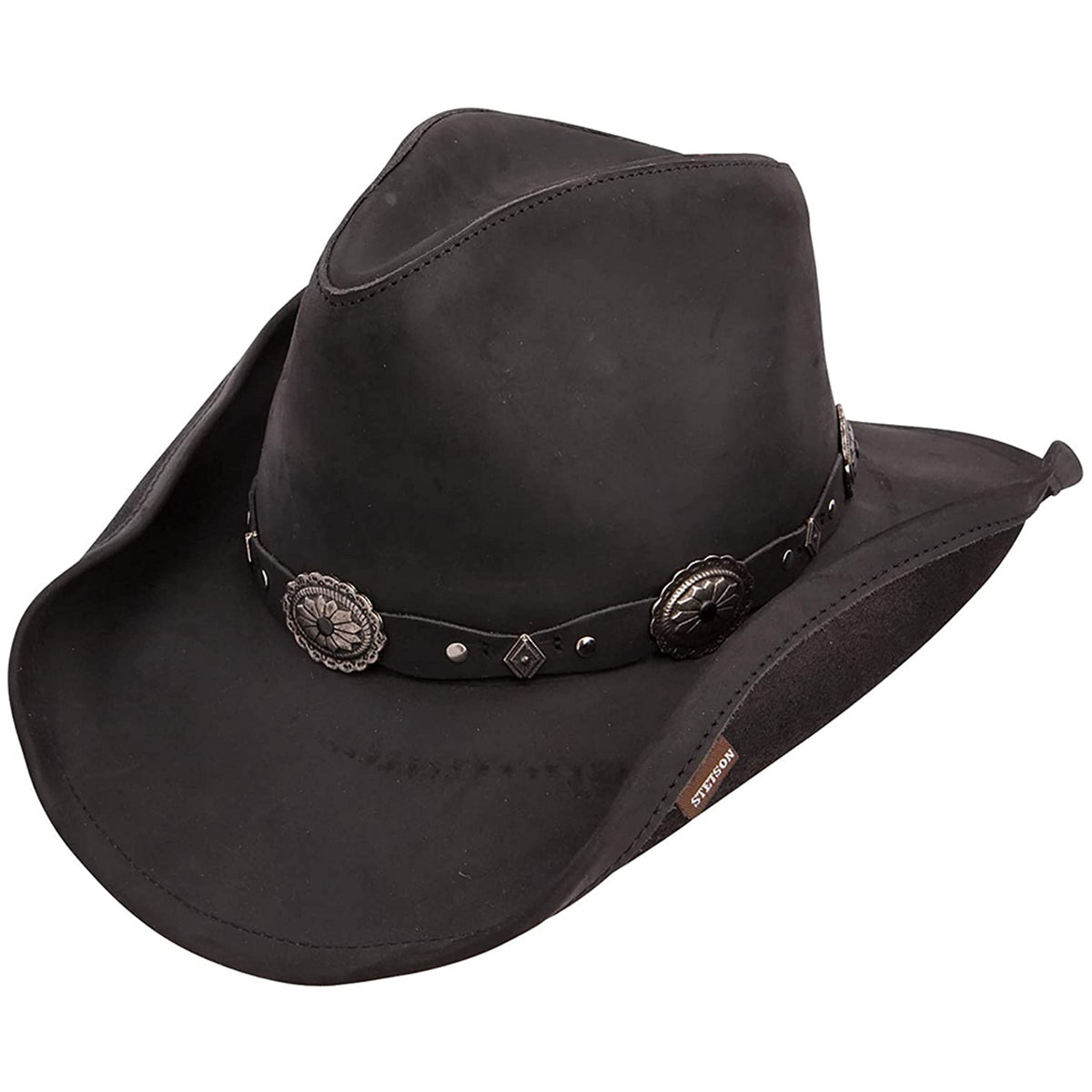 Stetson Roxbury Shapeable Leather Cowboy Western Hat, Black, X-Large
