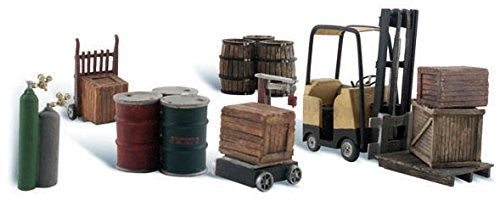 Loading Dock Details (Forklift, Crates, Barrels, Wellding Tanks & Hand Cart) HO Scale Woodland Scenics