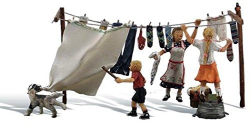 Wash Day Getaway (3 Figures, Dog & Accessories) HO Scale Woodland Scenics