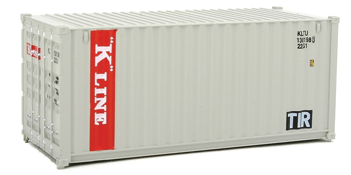 walthers ho scale 20' corrugated shipping container k-line (gray/red/white)