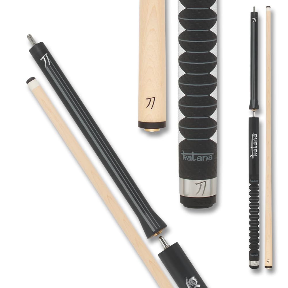 KATANA KATBJ01 Break Jump Pool Cue - Matte Black Finish with Grey Stripes and Reflective Logos - 25oz