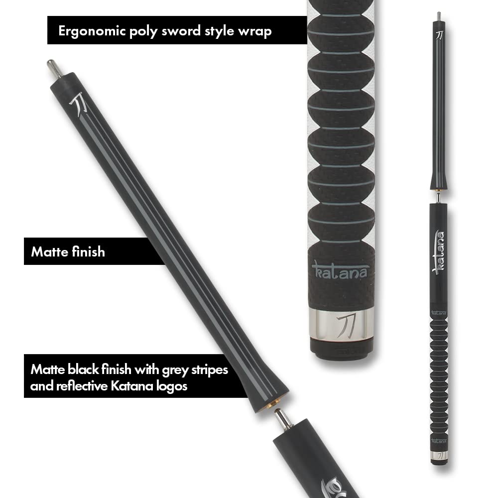 KATANA KATBJ01 Break Jump Pool Cue - Matte Black Finish with Grey Stripes and Reflective Logos - 25oz