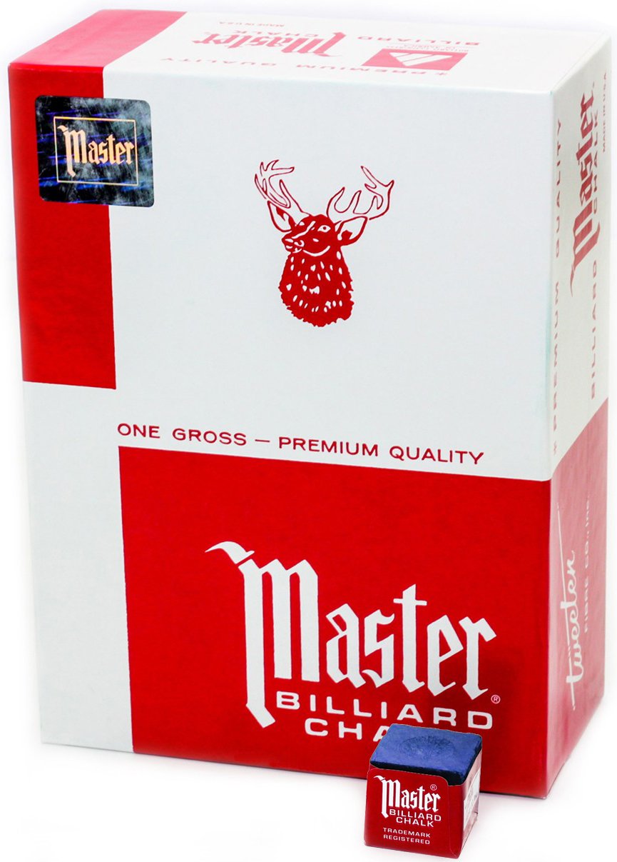 Master Billiard Pool Chalk, Pack of 144 Cubes, Blue, with Protective Box - Professional Billiards Chalk for Smooth, Even Coating on Cue Tip - Pool Table Accessories Gifts for Men