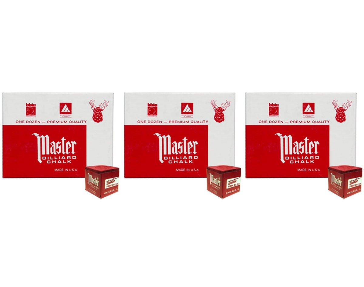 Masters Red Billiard Chalk - 3 Pack/36 Pieces