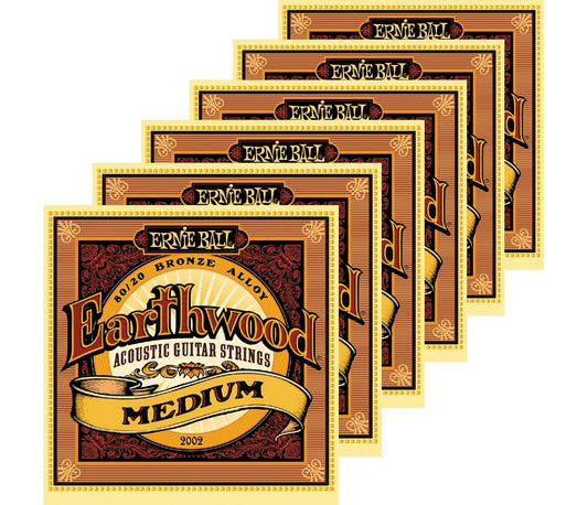 Ernie Ball 2002 Earthwood 80/20 Bronze Medium Acoustic Guitar Strings 6 Pack (Standard)