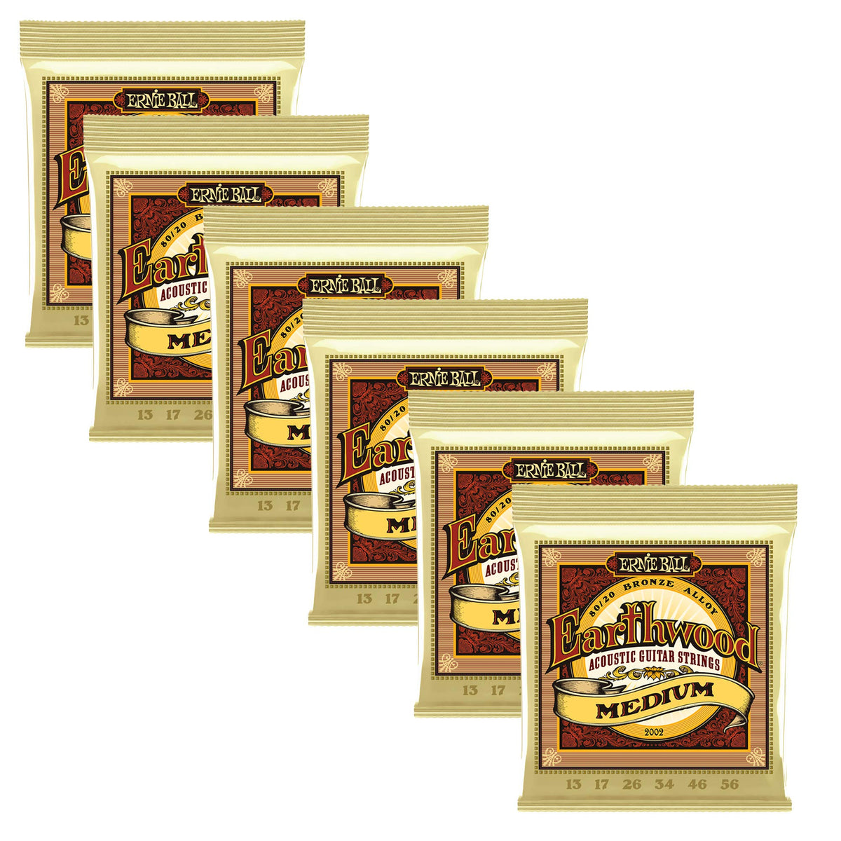 Ernie Ball 2002 Earthwood 80/20 Bronze Medium Acoustic Guitar Strings 6 Pack