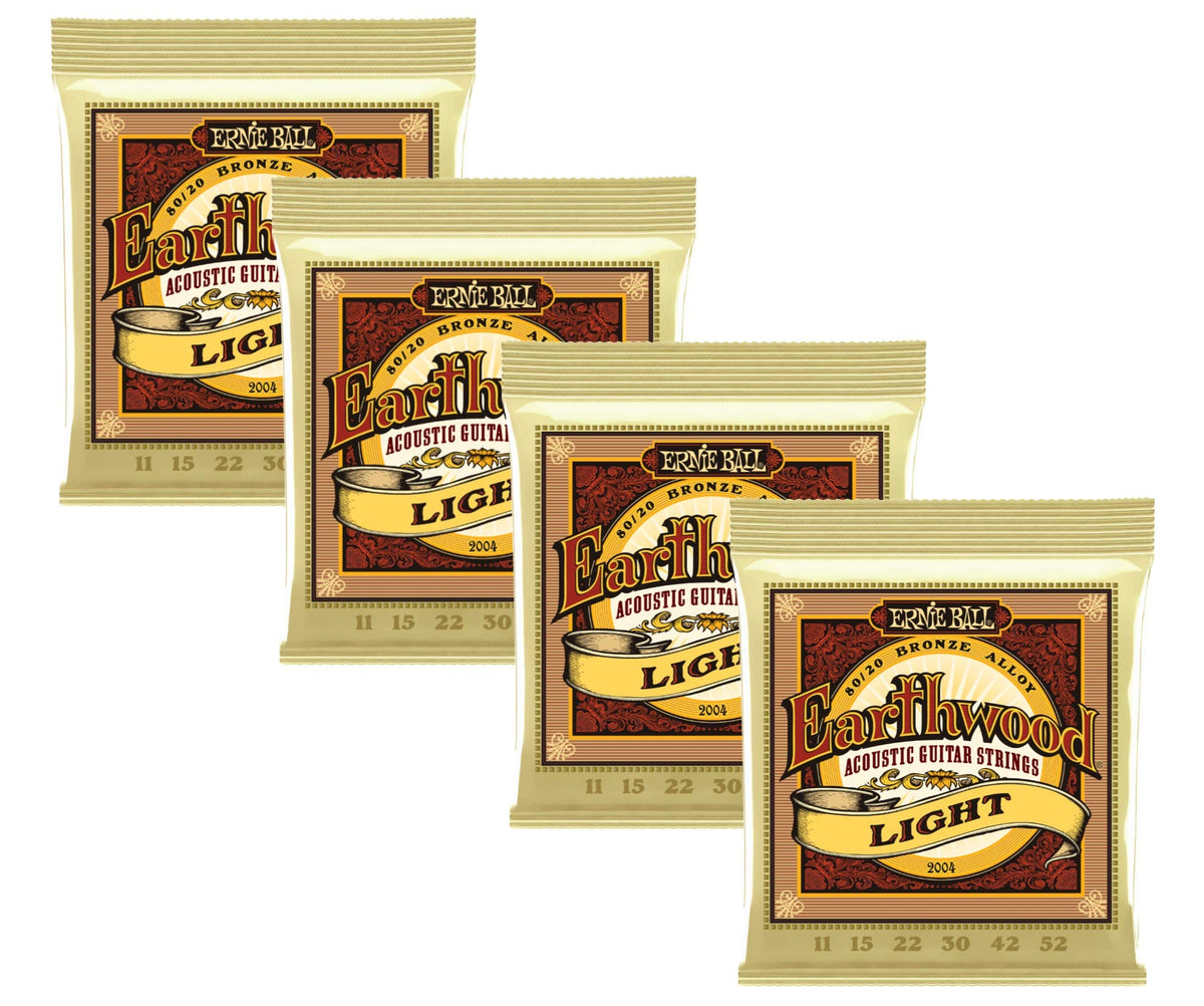 4 PACK Ernie Ball 2004 Earthwood 80/20 Bronze Light Acoustic Guitar Strings (11-52)