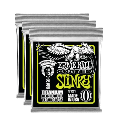 3 Sets of Ernie Ball Coated 3121 Regular Slinky Electric Guitar Strings 10-46