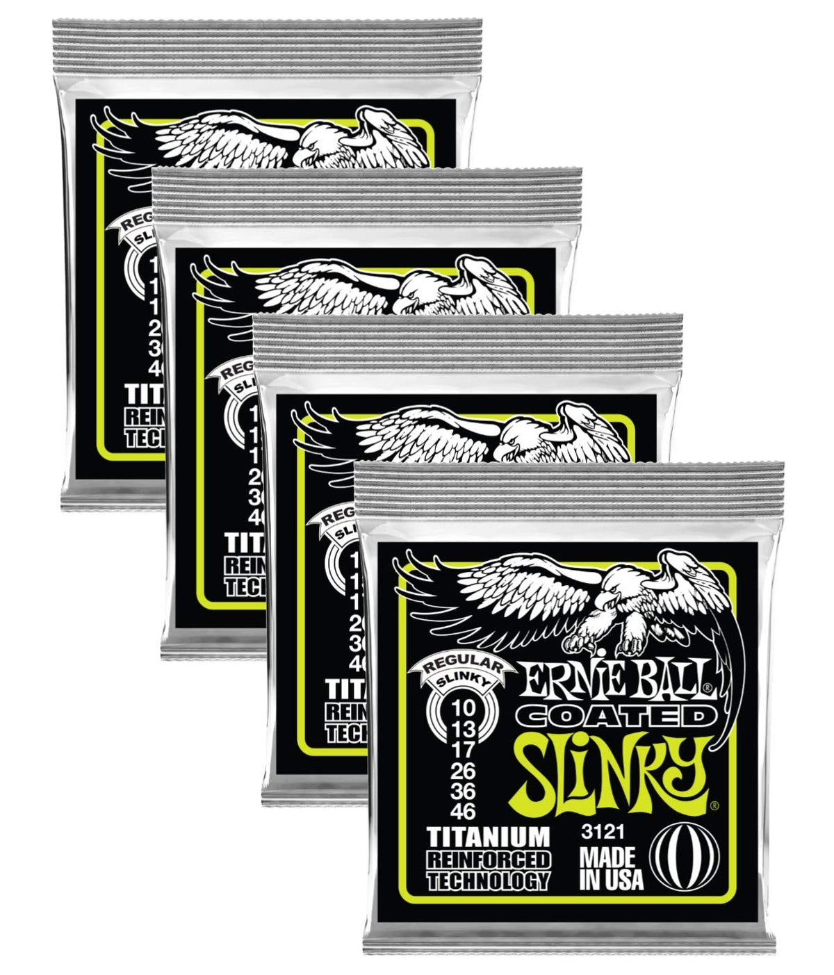 LOT OF 4 - Ernie Ball Coated Regular Slinky Electric Guitar Strings, P03121 ^4