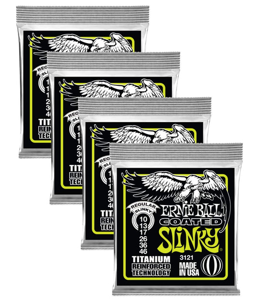 LOT OF 4 - Ernie Ball Coated Regular Slinky Electric Guitar Strings, P03121 ^4