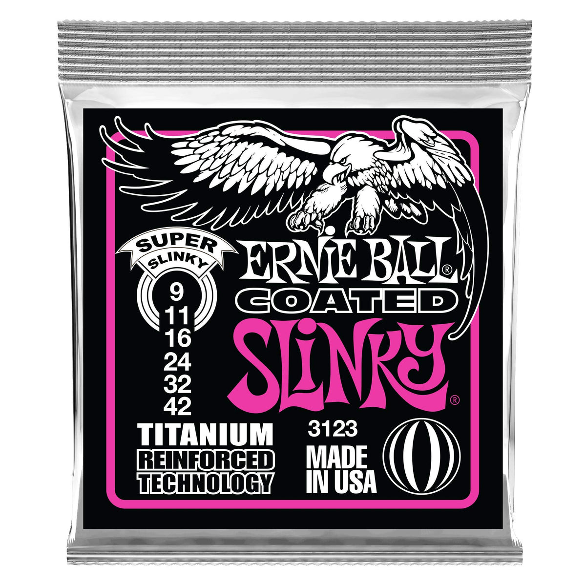Ernie Ball 3123 Coated Super Slinky Strings9-42, 4 Pack