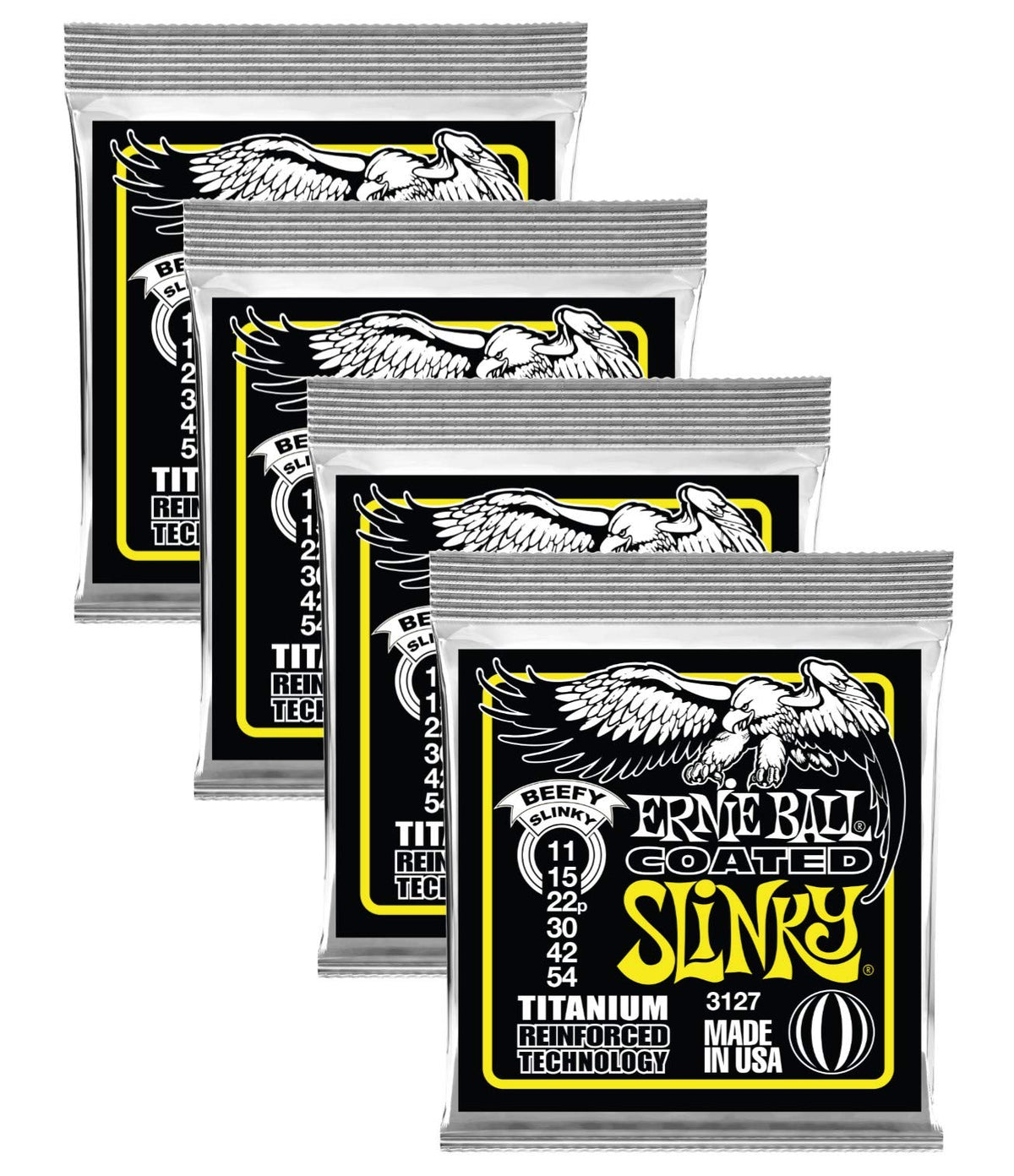 Ernie Ball Coated Beefy Slinky Electric Guitar Strings, Lot of 4, P03127 ^4