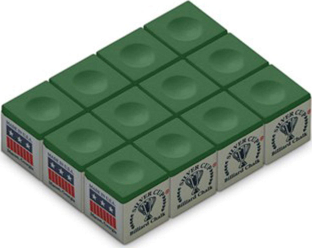 Silver Cup Billiard/Pool Cue Chalk Box, Green, 12 Cubes 2 Pack
