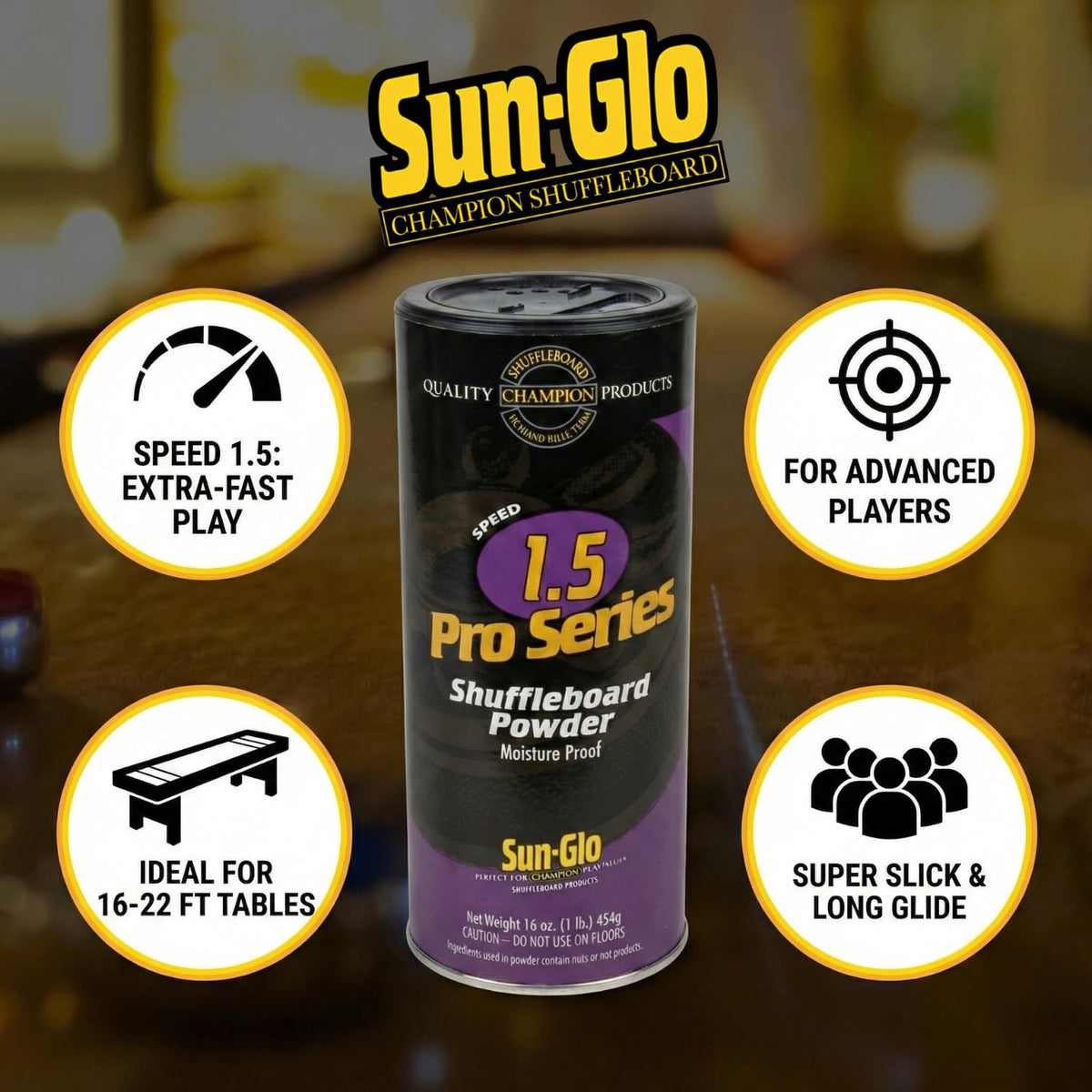 Sun-Glo Speed 1.5 (Pro Series) Shuffleboard Powder Wax ? The   Professional?s Choice for Speed & Accuracy ? 16 oz Shaker Can (2 Pack)