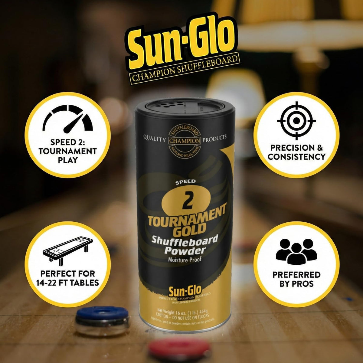 Sun Glo Shuffleboard Powder - Speed 2 - Tournament Gold