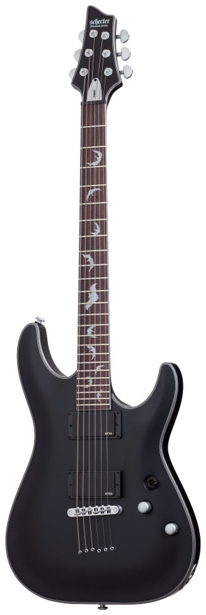 Schecter Damien Platinum 6 Electric Guitar Silver Bat Fretmarkers - Satin Black