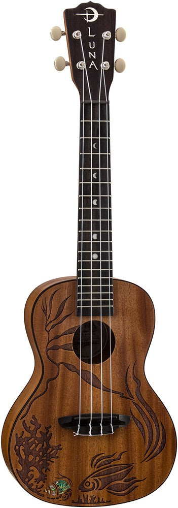 Luna Concert Uke Ukulele Mahogany Coral Underwater Fish Ocean Design w/Bag