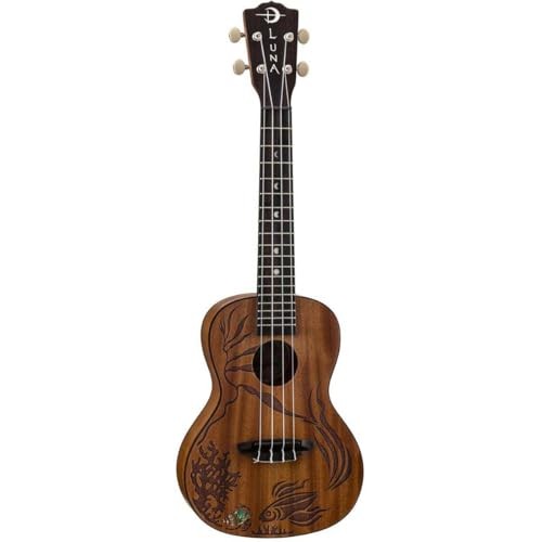 Luna Concert Uke Ukulele Mahogany Coral Underwater Fish Ocean Design w/Bag
