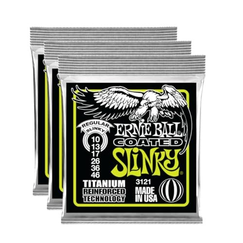 3 Sets of Ernie Ball Coated 3121 Regular Slinky Electric Guitar Strings 10-46