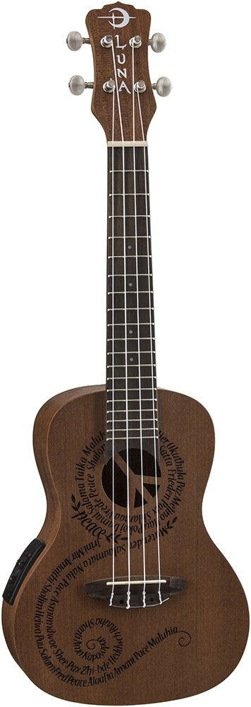 Luna UKEMALUEL Maluhia Peace Mahogany Acoustic-Electric Concert Ukulele Satin Natural with Graphic