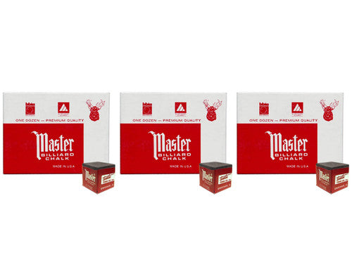 Master Billiard/Pool Cue Chalk - Charcoal/Dark Gray - 3 Pack/36 Pieces
