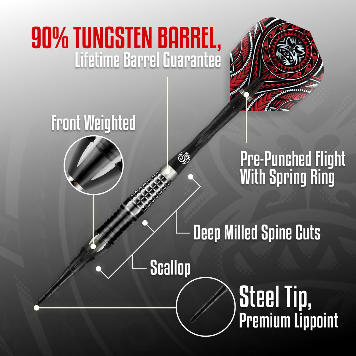 Shot Darts Soft Tip, Tribal Weapon Savage (18g/20g), 90% Tungsten   Barrels, Front Weighted with Precision Grips | Professional Soft Tip Darts   Set for Electronic Dartboard | Made in New Zealand
