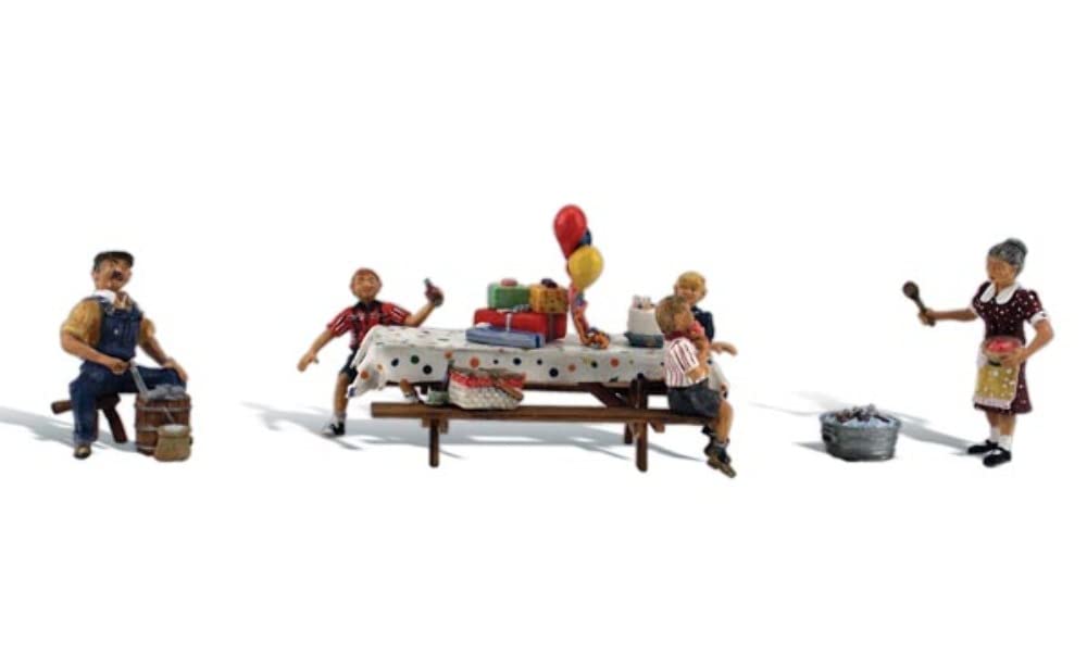 Backyard Birthday (5 Figures & Accessories) HO Scale Woodland Scenics