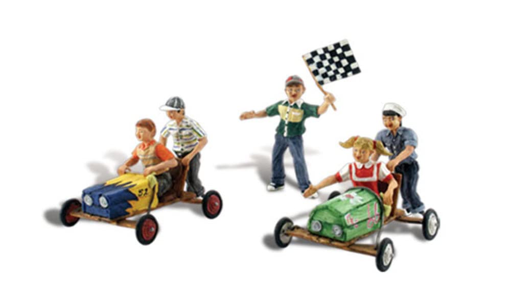 Scenic Accents Downhill Derby Racing (5 Children w/2 Carts) HO Scale Woodland Scenics