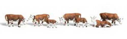 Woodland Scenics N Scale Scenic Accents Figures/Animal Set Hereford Cows (7)