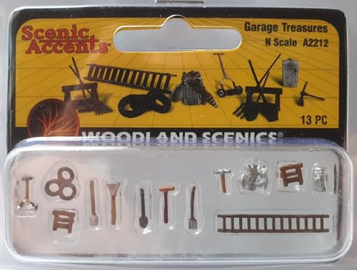 N Scenic Accents Garage Treasures (Tires, Ladder, Rake, Racoon etc.) Woodland Scenics