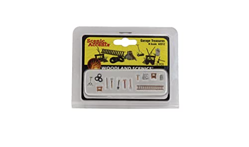 N Scenic Accents Garage Treasures (Tires, Ladder, Rake, Racoon etc.) Woodland Scenics