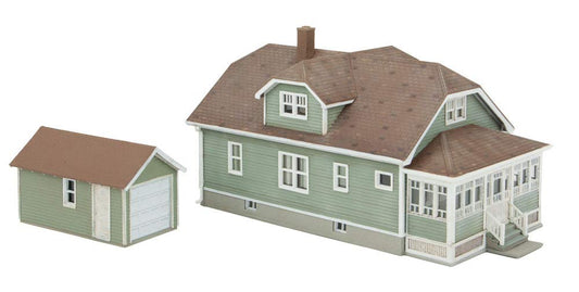 Walthers Cornerstone Updated American Bungalow with Single-Car Garage 933-3791 HO Scale Model Railroad - Structure Kit