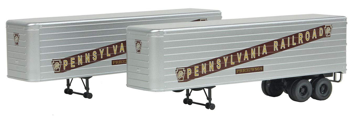35' Fluted-Side Trailer 2-Pack - Assembled -- Pennsylvania Railroad (silver, Tuscan)