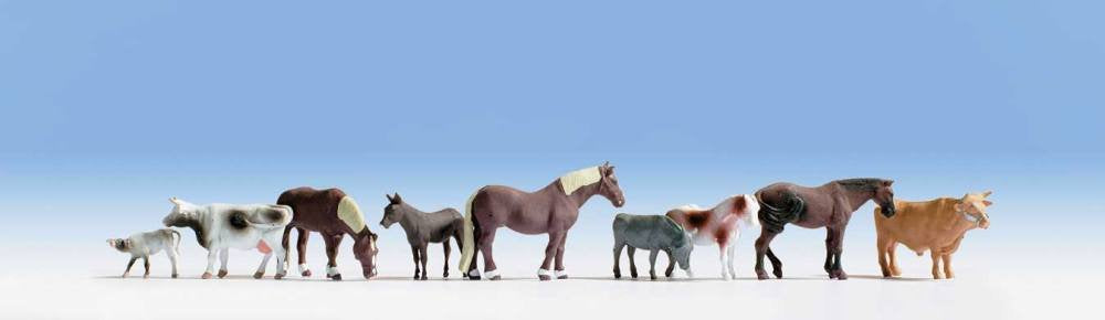 Walthers SceneMaster 6073 Large Farm Animals - 9 Assorted Horses and Cattle