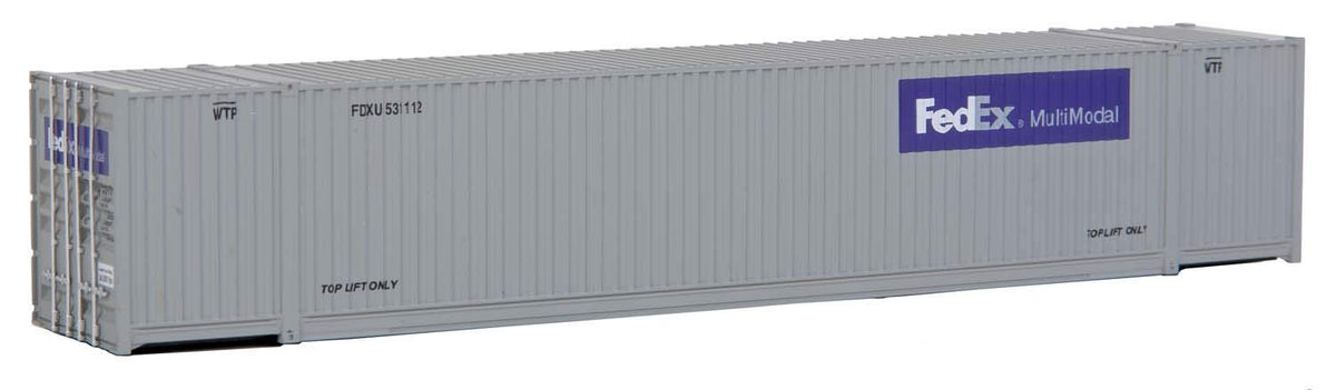 Walthers SceneMaster 53' Singamas Corrugated-Side Container-Ready to Run-FedEx MultiModal (Gray, Purple) 949-8504 HO Scale Model Railroad - Freight Model