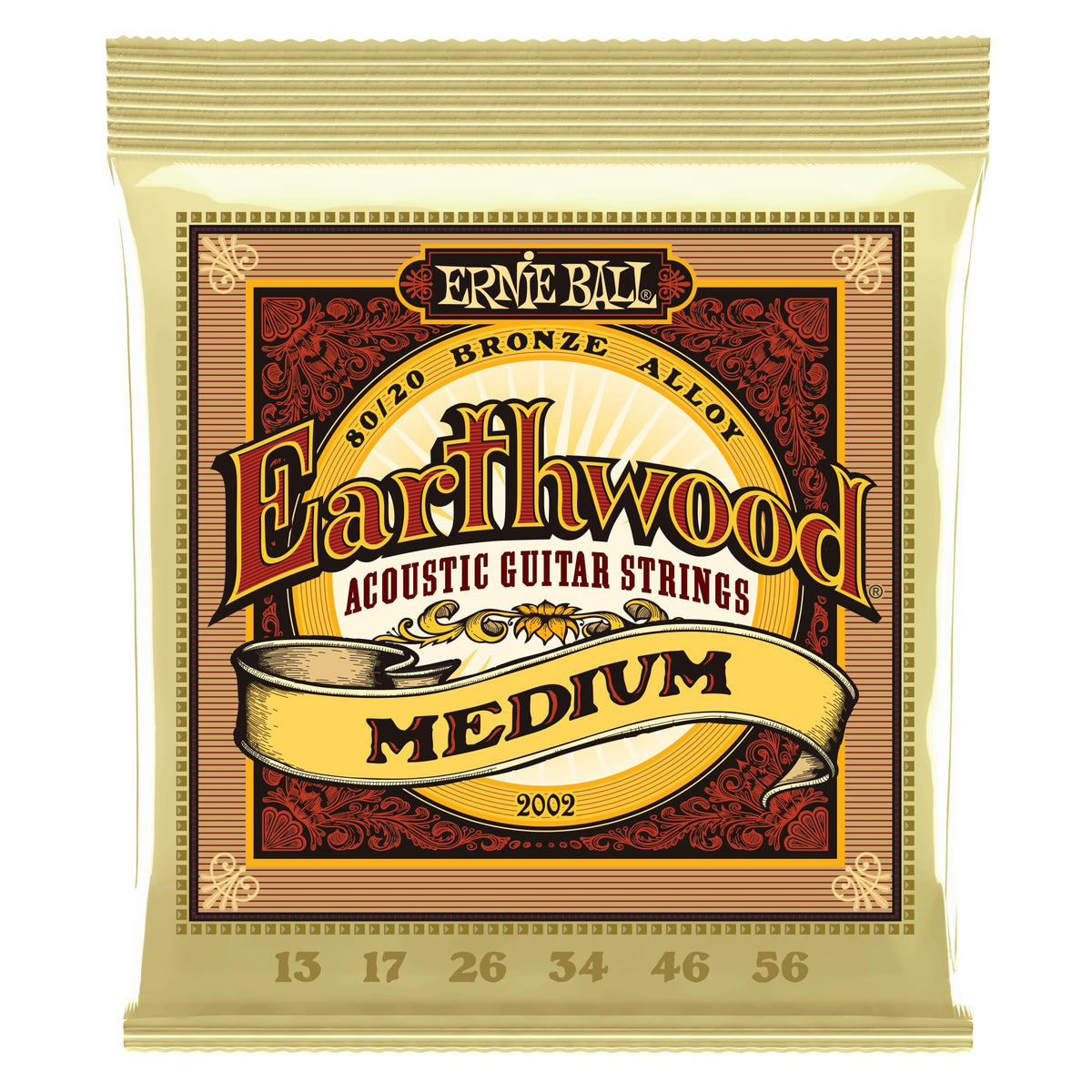Ernie Ball Earthwood Medium 80/20 Bronze Acoustic Guitar Strings, 13-56 Gauge (P02002)'-Single Pack
