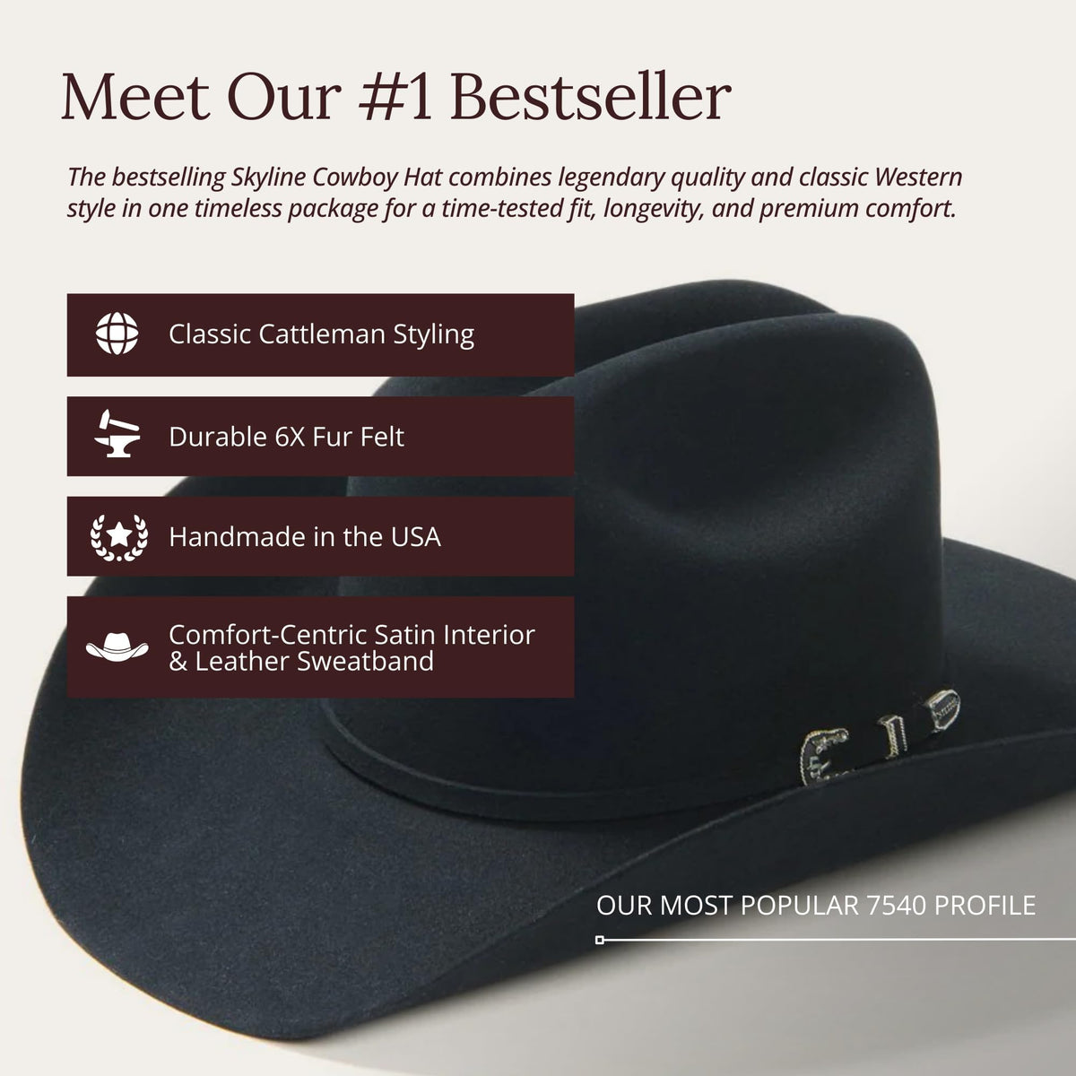 Stetson Skyline Hat, Color: Black, Size: 7 5/8 (SFSKYL-75400775)
