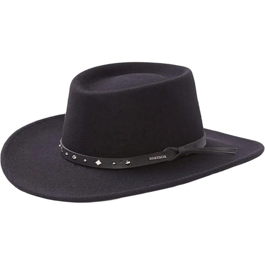Stetson Men's Hawk Crushable Wool Gambler Hat Black Medium