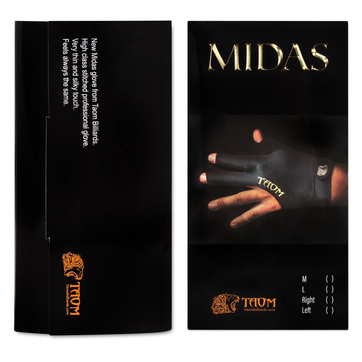 TAOM Midas Ultra Silky Thin Billiards Pool Cue Gloves Right Bridge Glove for Left Handed Player Size Large (L)