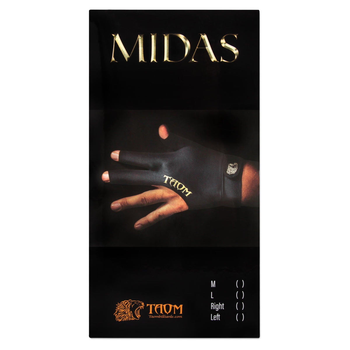 TAOM Midas Ultra Silky Thin Billiards Pool Cue Gloves Right Bridge Glove for Left Handed Player Size Medium (M)