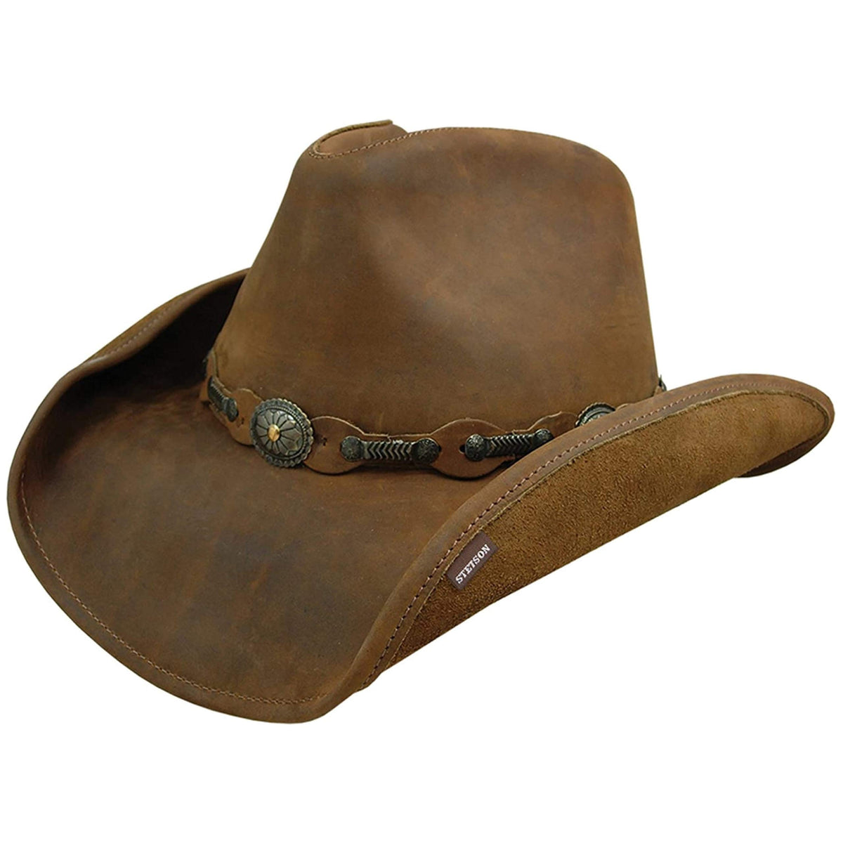 Stetson Roxbury Shapeable Leather Cowboy Western Hat, Rust, Medium